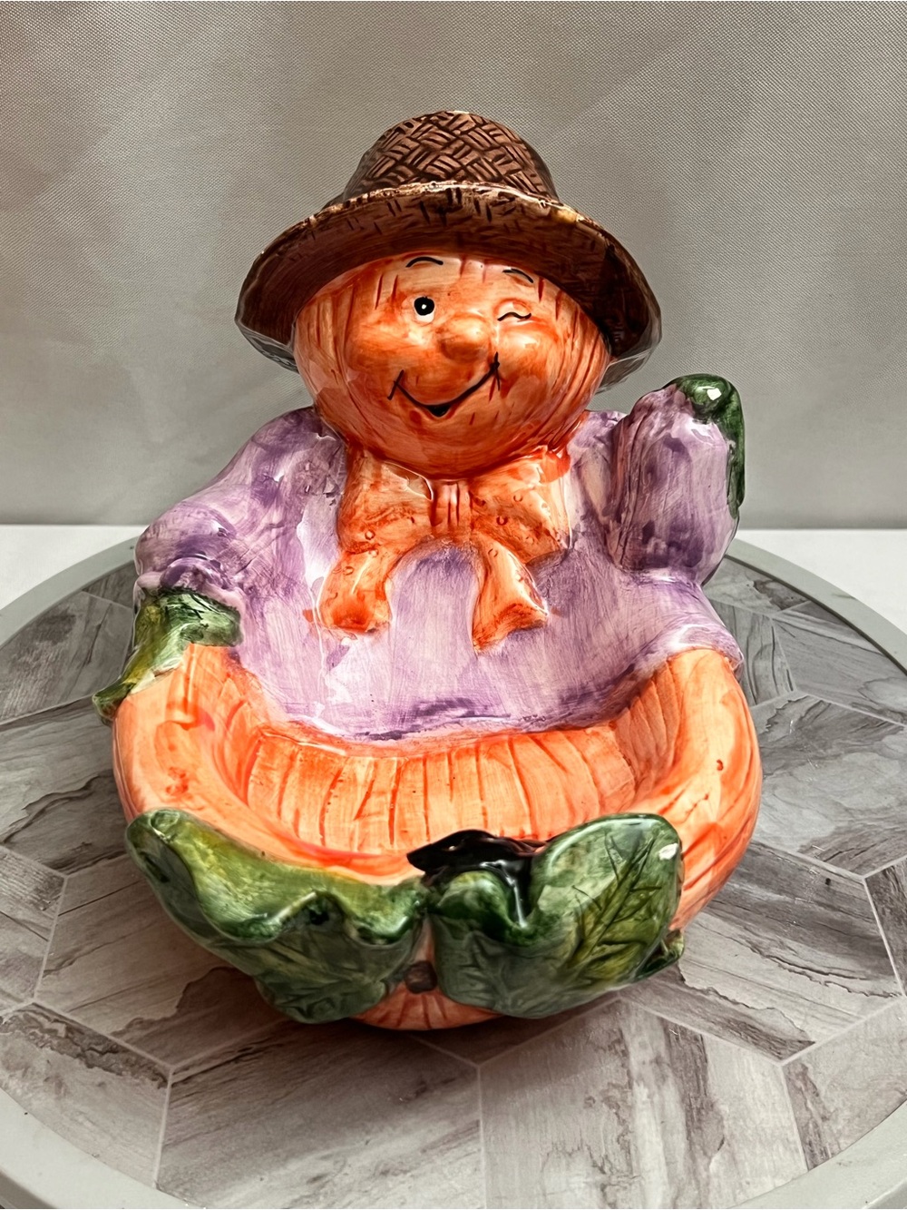 WCL Halloween Pumpkin Scarecrow Black Cat Ceramic Candy Bowl Fall Decor